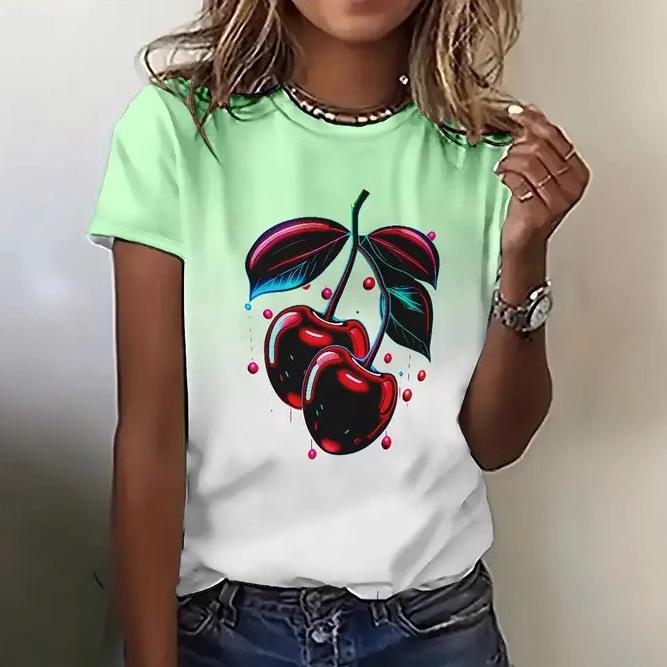 Summer Fruit Themed Printed Simple and Versatile Short Sleeves Women's T-shirts