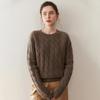 Women's Retro Cable Knit Round Neck Cashmere Sweater - Thick and Skin-Friendly for Autumn/Winter