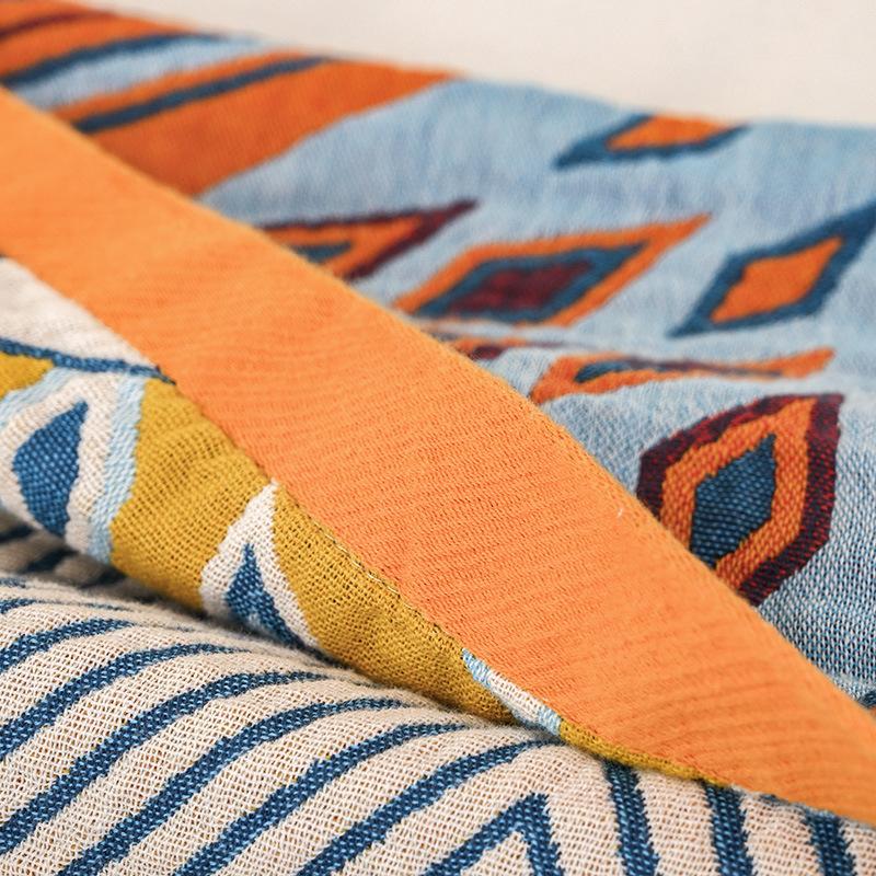 100% Cotton Blanket, Abstract Pattern, Four-Layer Gauze Sheet, Reversible Sheet
