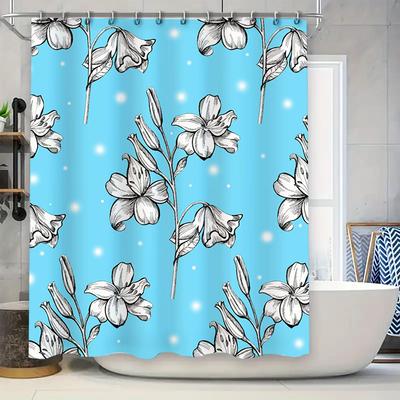 Rideau de douche bleu de luxe avec imprimé de fleurs blanches Parfait pour la décoration de salle de bain Ensemble de rideaux de douche imprimés en 3D Installation facile W