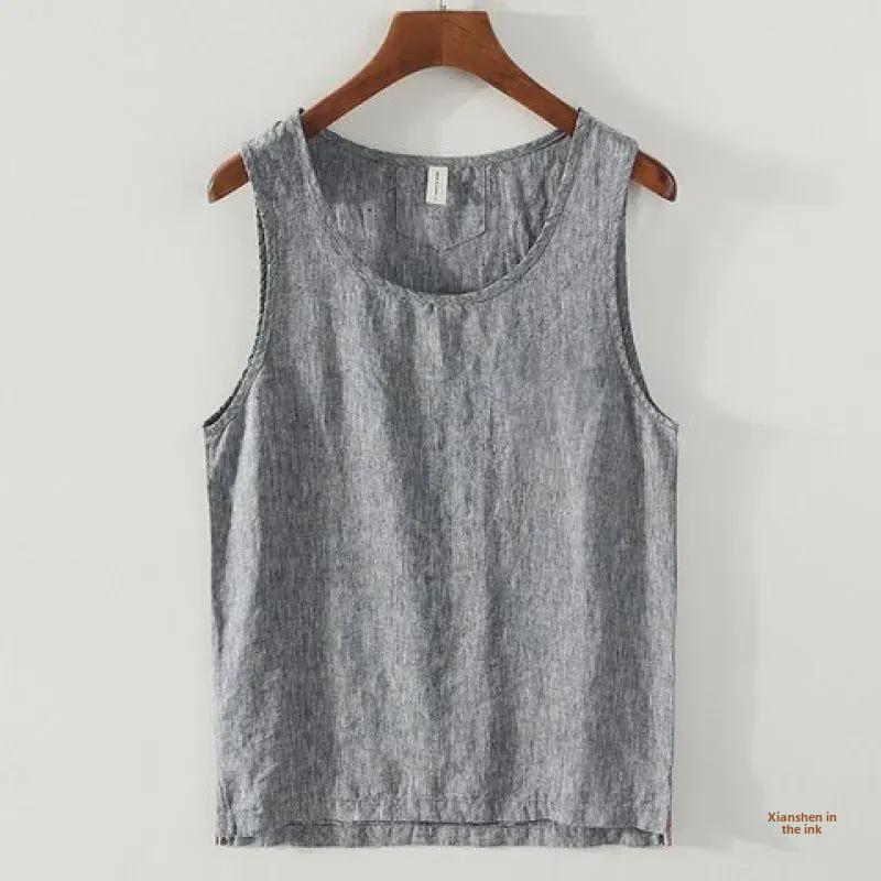 Men's European Yarn-Dyed Linen Vest - Breathable & Loose-Fit for Summer