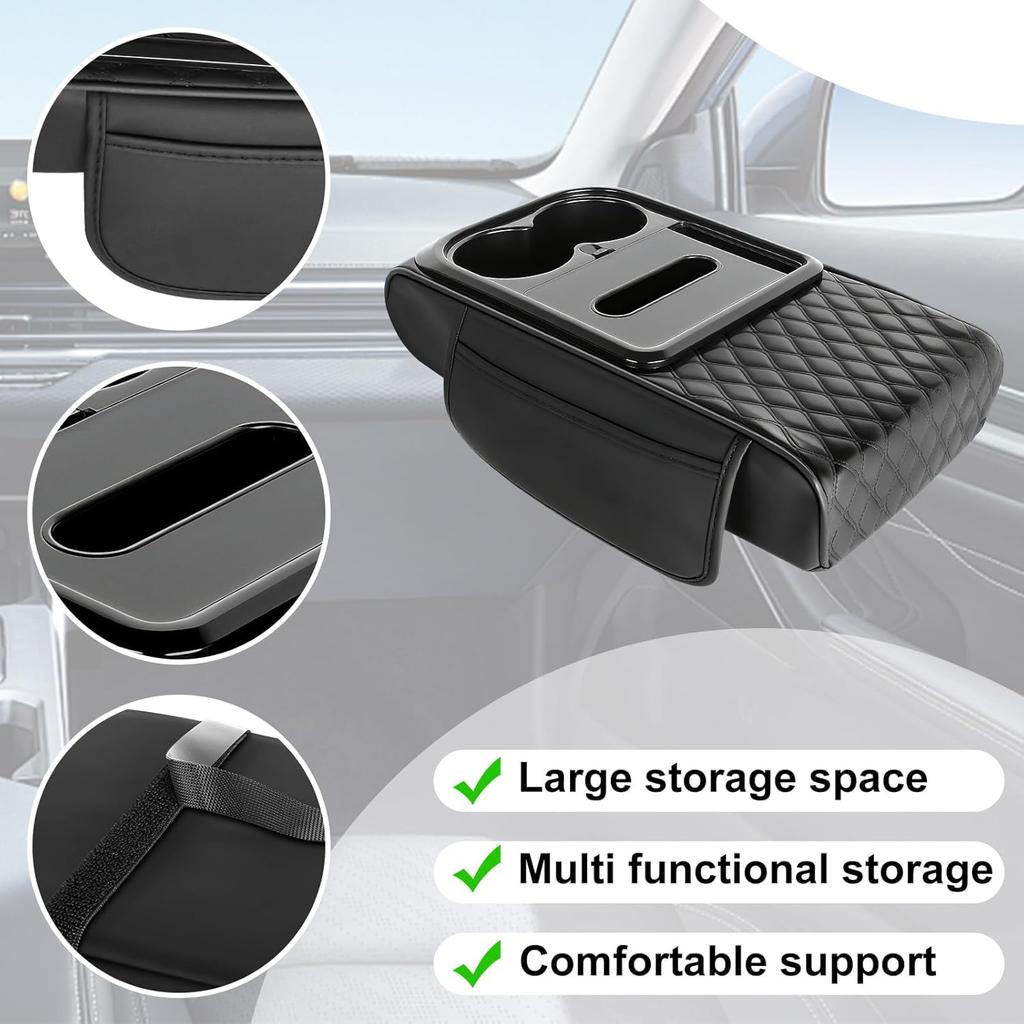 5-in-1 Arm Rest Cover Universal Armrest Storage Box for Car Upgrade Memory Foam Console Cover with Cup Phone Tissue Box Holder(Black)