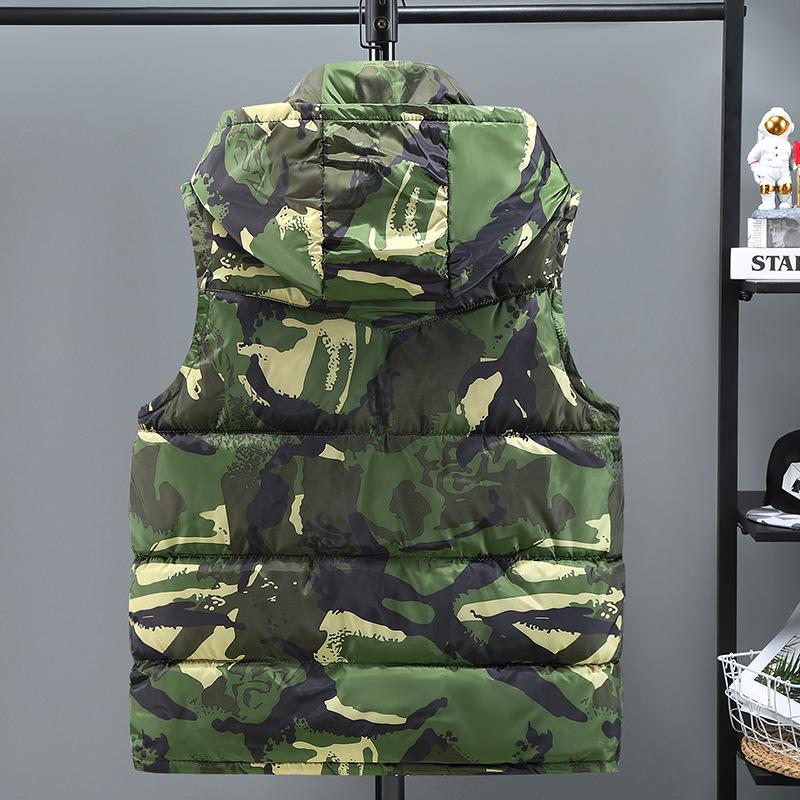 Plus Size Men Sleeveless Jacket Winter New Casual Hooded Cotton Padded Sleeveless Vest Man Warm Camouflage  Sports Waistcoats