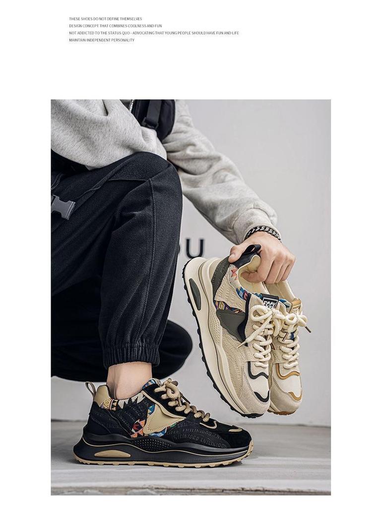 Spring 2025 Men's Trendy Breathable Sneakers - Versatile Thick-Soled Casual Running Dad Shoes