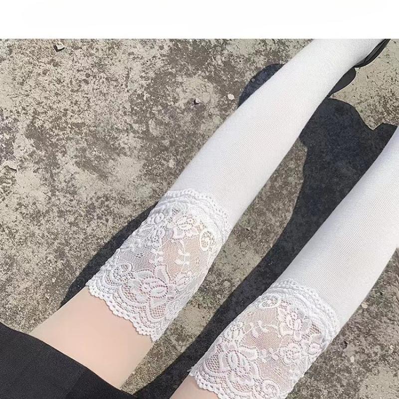Meias Femininas Outono/Inverno Até à Coxa Renda Fofa Lolita Quentes Meias Pretas Brancas Meias Longas de Perna para Menina Acessórios para Botas