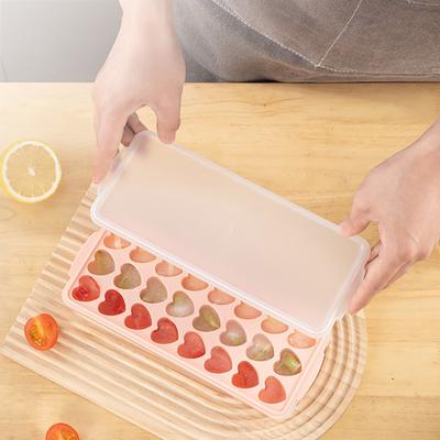 Ice Grid Mould Heart-shaped Ice Lattice Mold with Lid Stackable Easy To Remove Food Grade Silicone Tray Ice Cube Maker