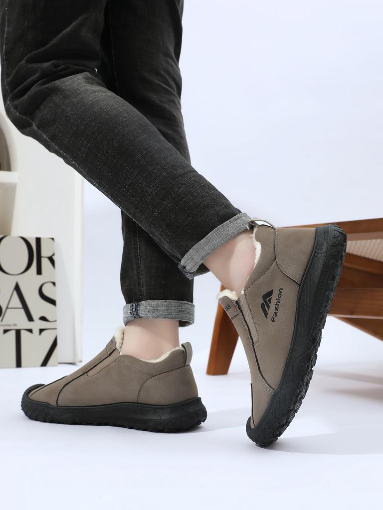 Men Fleece Lined Waterproof Warm Slip On Outdoor Winter Snow Boots