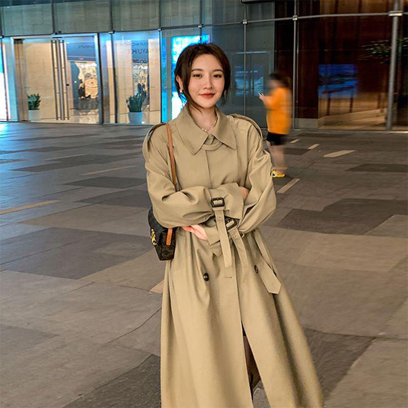 2025 Trendy Mid-Length British Style Women's Trench Coat - Spring/Autumn Casual Loose Fit with Stand-Up Collar