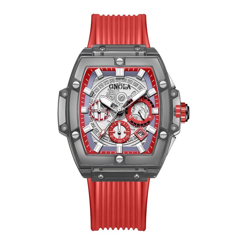 Custodia Trasparente Onola Orologio Quadrato Moda Luminoso Giovanile Studente Orologio da Uomo