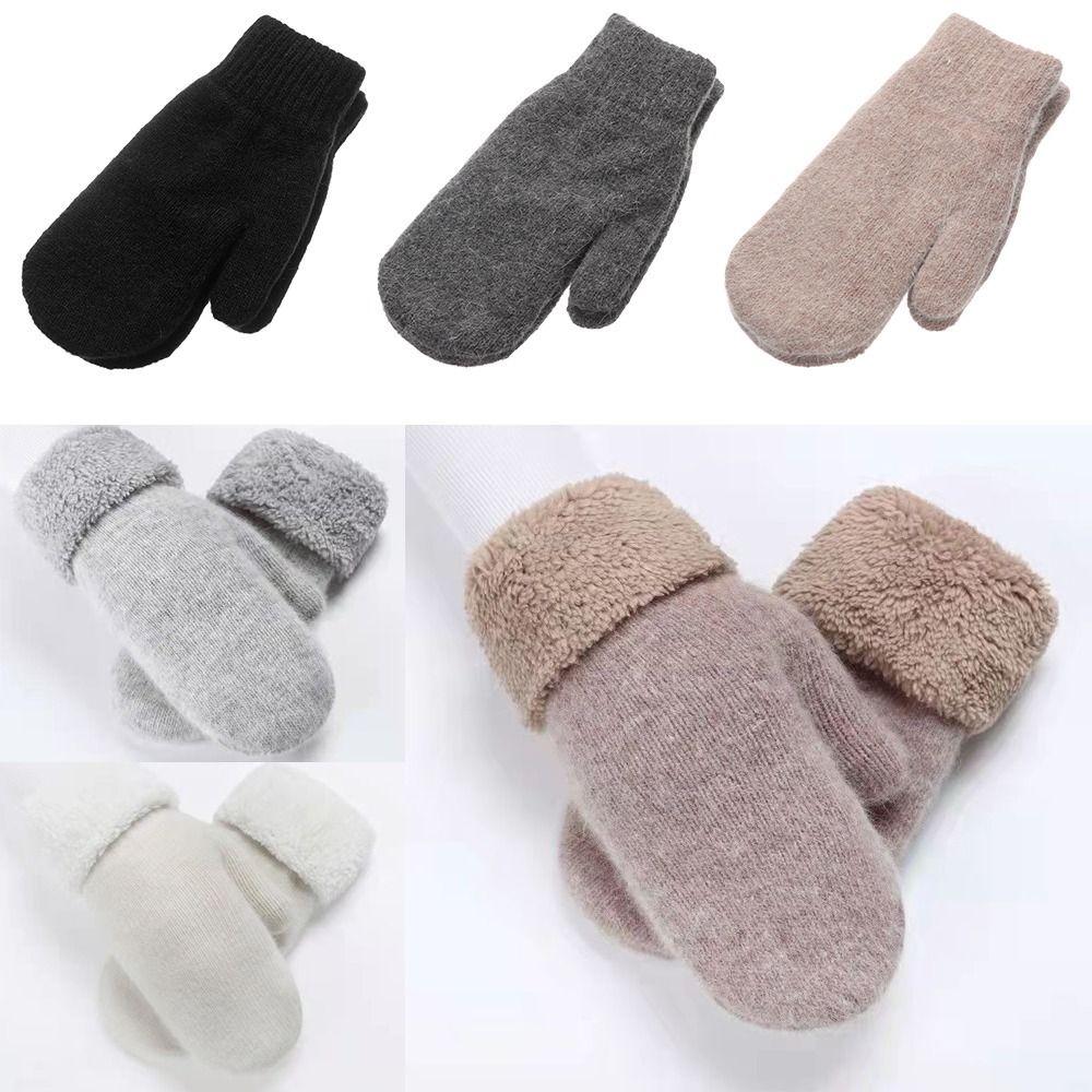 Cashmere-Like All Fingers Mittens Solid Color Fur Knitted Gloves Winter Gloves  Women Girl