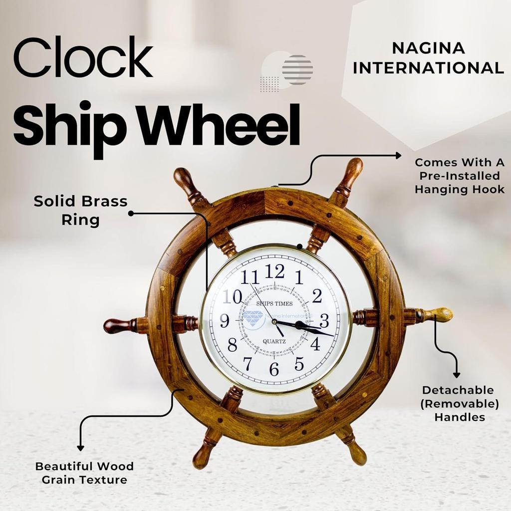 Time's Wanduhr | Nautisches Piraten-Schiffsrad | Premium Handwerksgeschenk (18 Zoll)