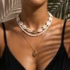 Boho Mehrschichtige Metall Muschel Halskette für Damen Trendy Muschel Seestern Reiskorn Perlen Kette Choker Sommer Strandparty Schmuck