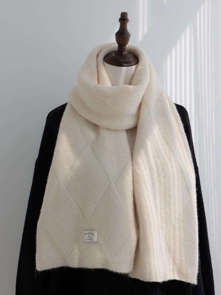 Cotton blended knitted scarf women's autumn and winter new white label soft waxy wool warm scarf shawl men