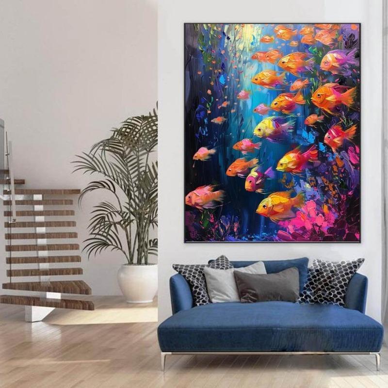 Fish in The Sea Marine Organism Poster Colorful Tropical Fish Oil Canvas Painting Animal Wall Art Picture Living Room Home Decor
