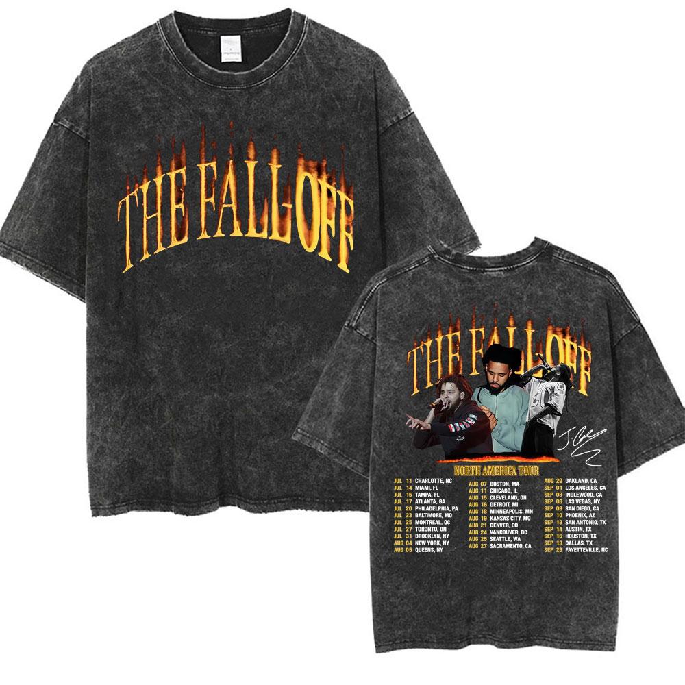 J Cole The Fall Off New Album Tour Cover Tshirt Men Women Fashion Vintage Washed T Shirts Summer ONeck Oversized T Shirt