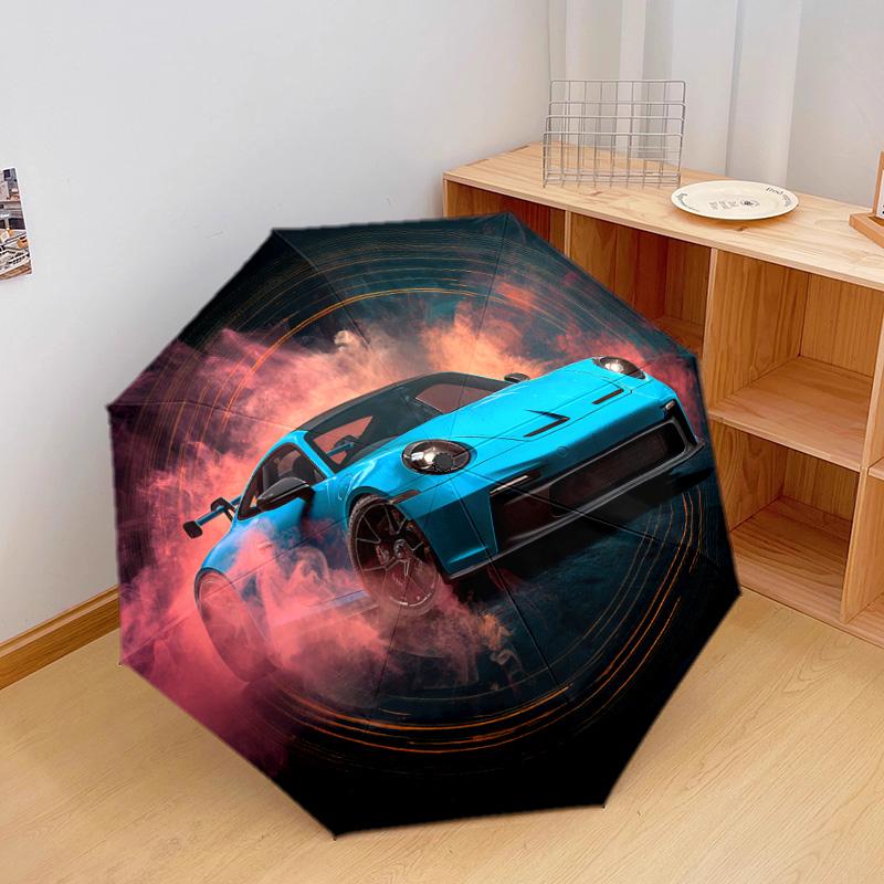1 PC Automatic Folding Umbrella - Blue Car Pattern, Portable & Foldable Design with 8 Ribs, Christmas Birthday Gifts