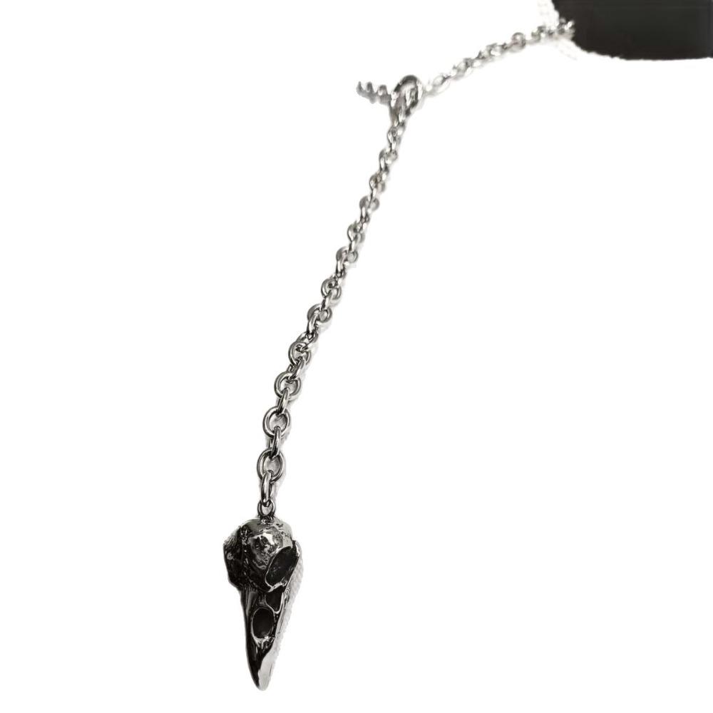 Personality Goth Sliver Color Crow Bird Skull Tassel Pendant Opening Adjustable O-ring Necklace for Women Men Halloween Jewelry
