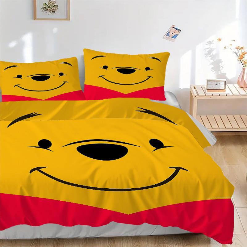 3pcs Set Pooh1pc of Quilt Cover+2pcs of Pillowcase, No Core, Print Bedding, All Seasons Bedroom Setting092