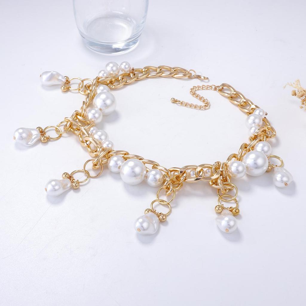Light luxury temperament Baroque fashion personality imitation pearl geometric weaving exaggerated chain necklace high sense women