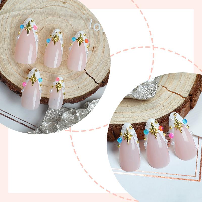24Pcs Candy Star Nail Art Wearing Armor, Color Diamond Jewelry French Nail Art Patch Fake Nails Press On Nails