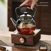 Walnut Wood Electric Ceramic Tea Brewing Set - Glass Kettle and Heat-Resistant Stove