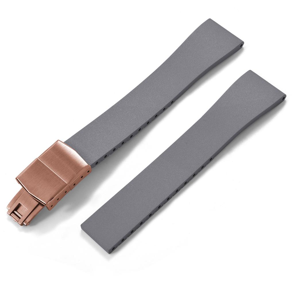New Fluoro Rubber Watch Band CTS FKM Strap 16 18 19 20 21 22mm Cut to Size Fast Release Adjustable Universal Rose Gold Buckle