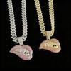 Men's Bold Lip Shape Rhinestone Pendant Cuban Link Necklace Western Hip Hop Street Dance Cool Statement Fashion Jewelry Gift