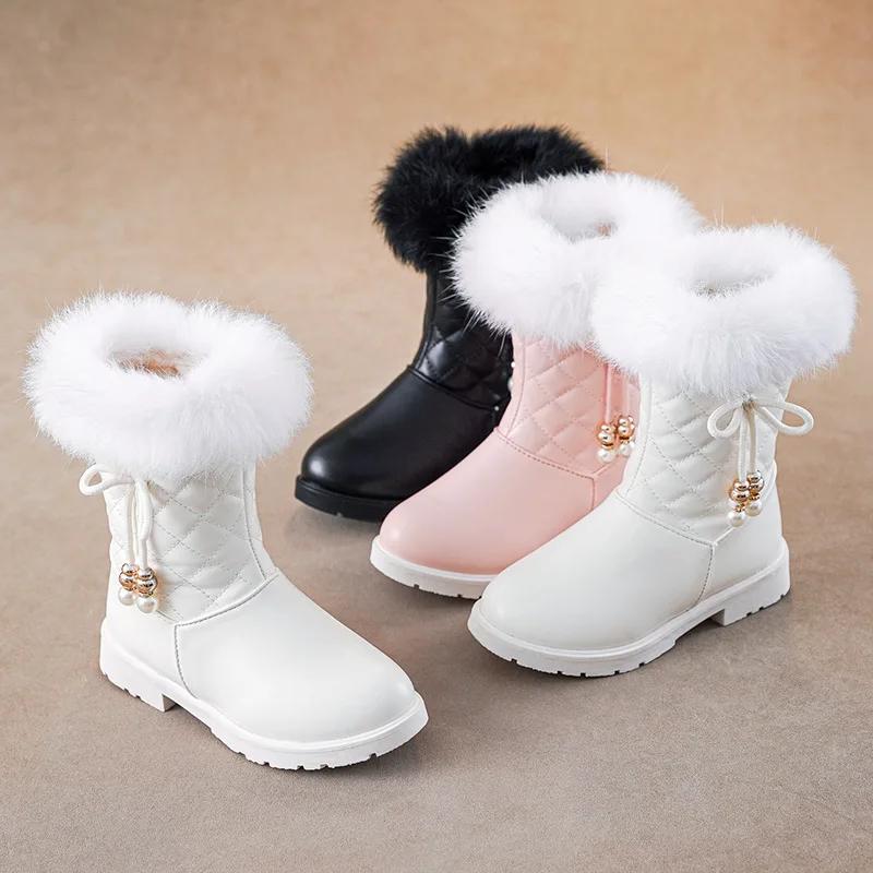 Winter Girl Boots Versatile Long Tube Boot Comfort Casual Cotton Boots Warm Princess Girl Shoe Velvet Simple Snow Boot