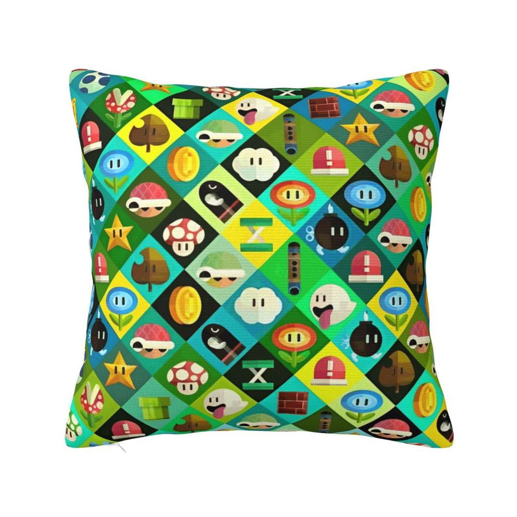 Marios Square Pillowcases Polyester Seat Luigi Mushroom Yoshi Cushion Cover Funny Pillow Cover 45*45