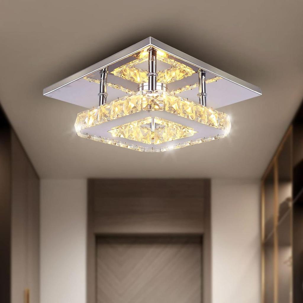 Kleiner LED-Kronleuchter Halbeinbau Kristallbeleuchtung Moderne Deckenkristalllampe für Schlafzimmer Esszimmer Flur (Warm)