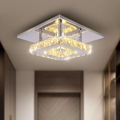 Small Led Chandelier Semi Flush Mount Crystal Lighting Modern Ceiling Crystal Lamp for Bedrooms Dinning Rooms Hallway (Warm)