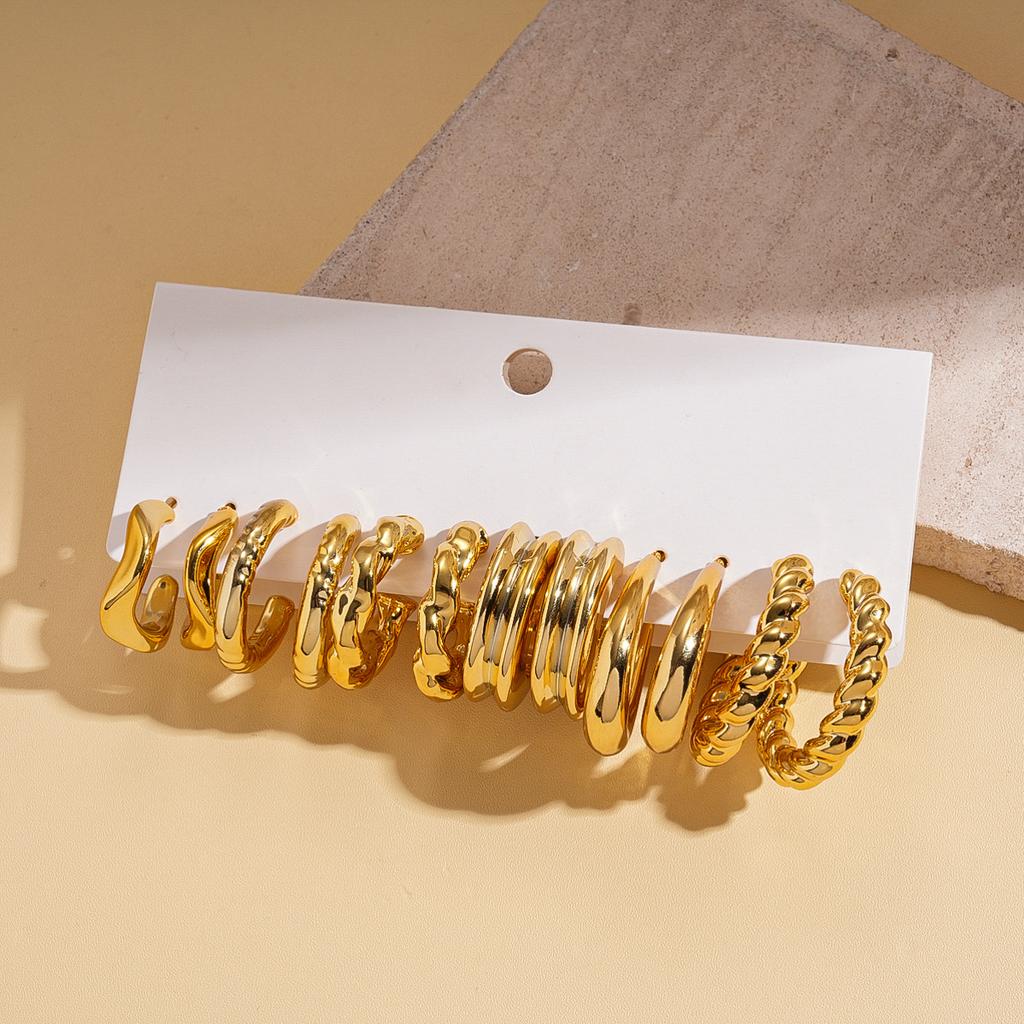 Twelve-piece geometric round pleated silver needle stud earrings cold wind sexy earrings