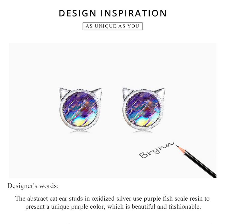 Bamoer 925 Sterling Silver Resin Oxidized Colored Fish Scale Love Earrings for Women Fine Jewelry