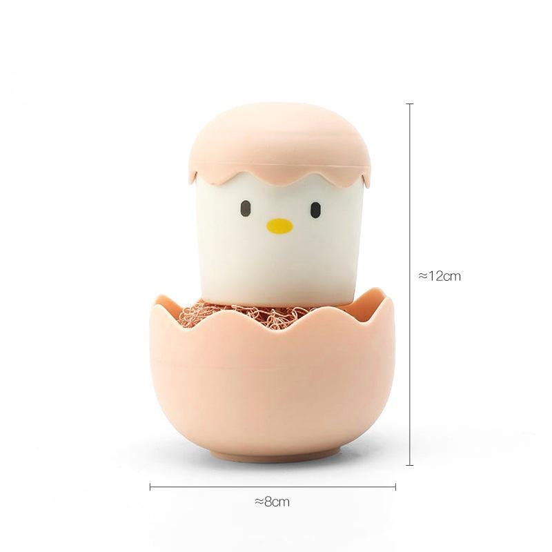 Household Cleaning Tool Eggshell Chicken Shape Kitchen Scrub Dish Brush Palm-Held Non-Scratch Dish Scrubber With Scouring Pads