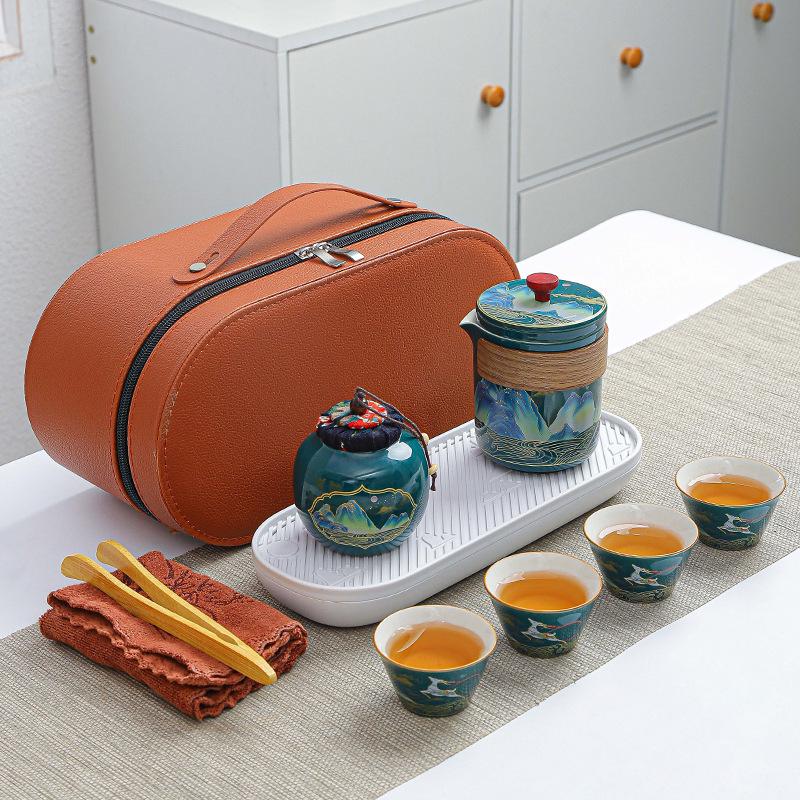 Portable Travel Kung Fu Tea Set: Compact Ceramic Teapot & Gaiwan for Outdoor Camping and Tea Enjoyment. Perfect Gift for Tea Lovers.