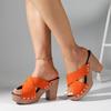 Large size water table fish mouth slippers women's summer new fashion rivet cross thick heel high heel cool slippers