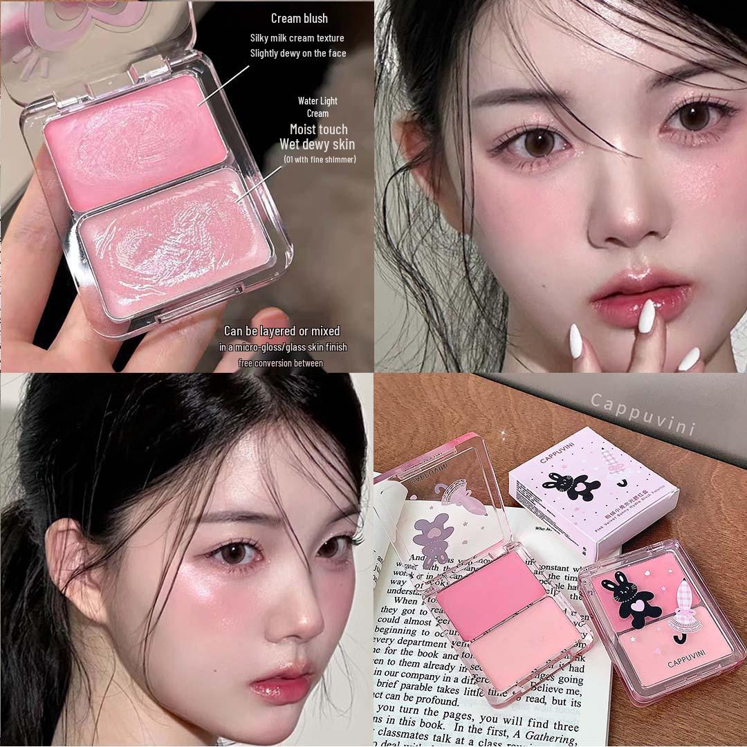 Палетка румян Cappuvini Velvet Rabbit: Увлажняющий хайлайтер и стойкая кремовая помада