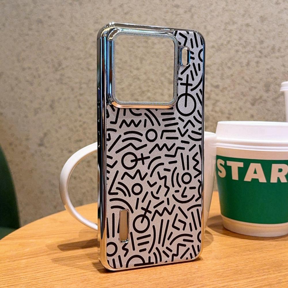

For Xiaomi 15 Case Creative Doodle Leather Electroplated Phone Back Cover Brown