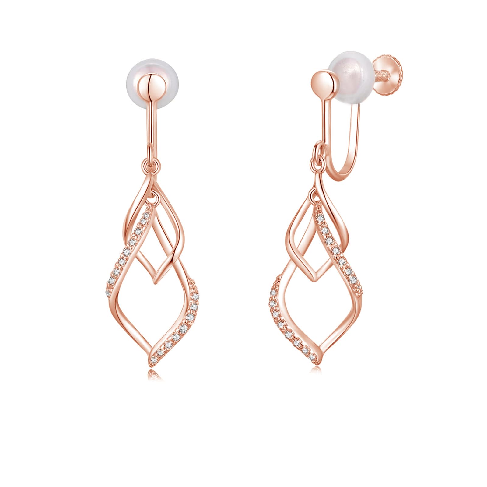 

Pink Gold Earrings for Women Openwork Design Silver 925 Hypoallergenic Earrings Cute Simple Elegant Adult Fashionable 20s 30s 40s Gift for Women