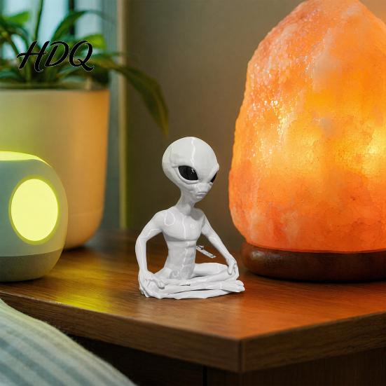 Art Collection Figurine 3D Printed Alien Model, Funny Yoga Zen Statue for Showcase Display Decor Room, Meditation Space, Living Office Decor,
