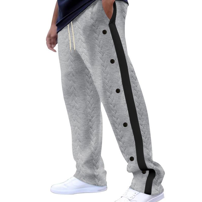 Autumn Drape Colour Blocking Men s Casual Trousers New Loose Jacquard Button Wide Leg Trousers S светло-серый