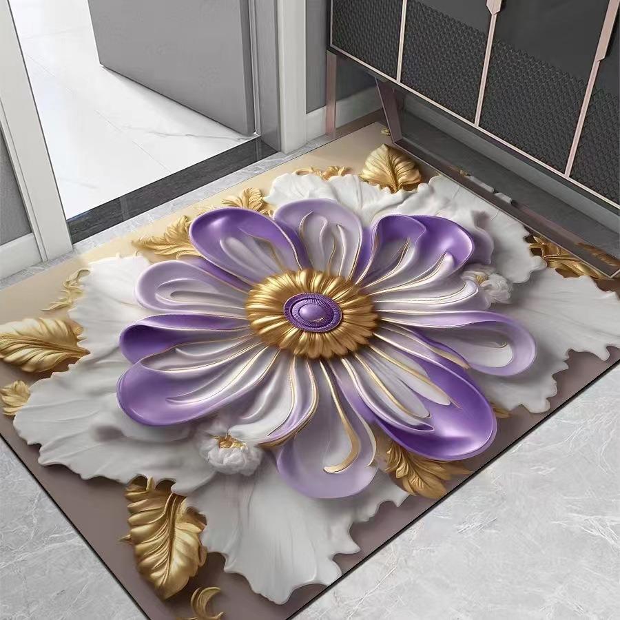 Europe Relief Effect Flowers Carpet Living Room Sofa Bedroom Bedside Study Entrance Door Rug Non-slip Light Luxury Decor Mat