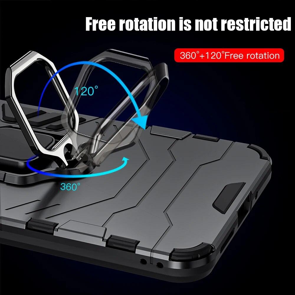 KEYSION Shockproof Armor Case for Xiaomi POCO C65 C51 C50 40 Silicone+PC Metal Ring Stand Phone Back Cover for Redmi 13C 12C 10C