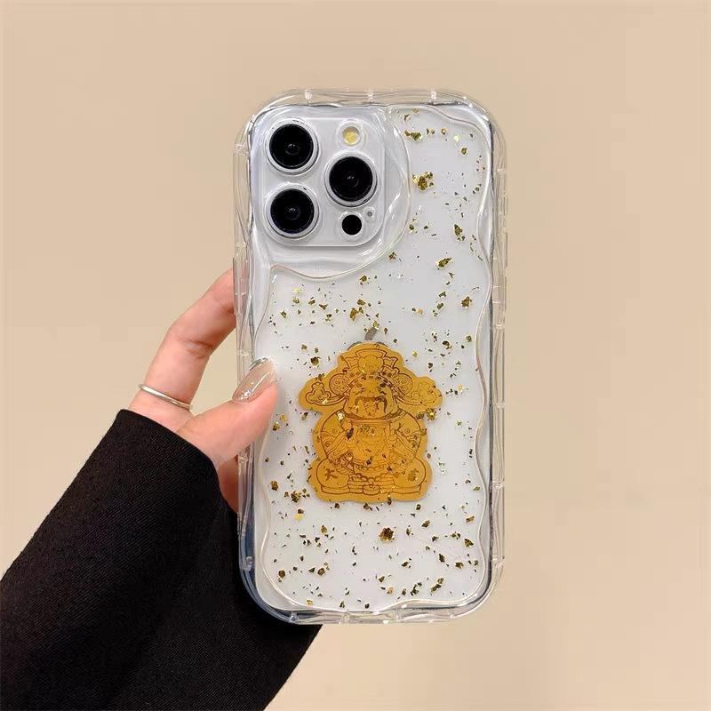 New Year's God of Wealth for IPhone17promax Gold Foil Glue for Apple 15 Mobile Phone Case Transparent 14 Protection