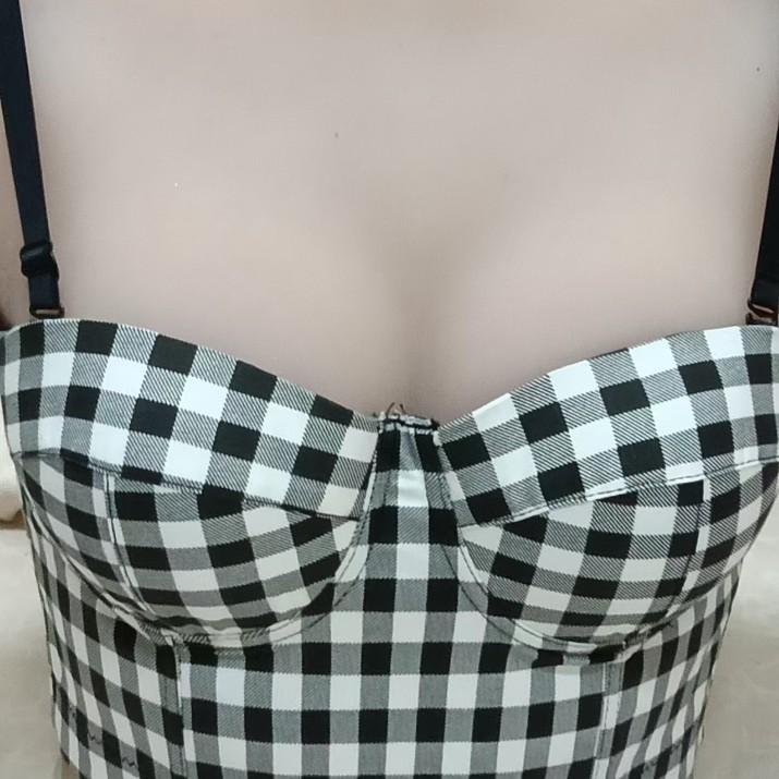 

Plaid Sexy Suspender Vest Women s Short Small Square Printed Fishbone Spice Girl Top Tube Top Strap Free 34 чёрный