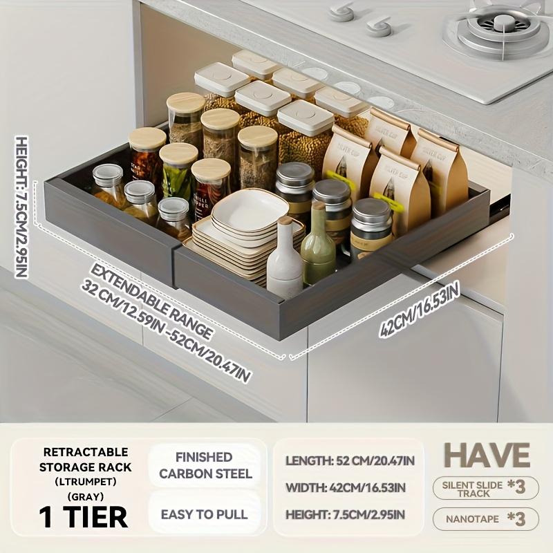 Expandable Pull Out Cabinet Organizer Metal Stick Slide Out Drawers Storage Kitchen Adjustable Sliding Roll Out Cabinet Shelves