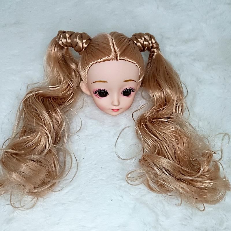 

1/6 Bjd Doll Head With Double Ponytail Curls For 30Cm Doll Accessories 3D Real Eyes Princess Girls Play House Diy Dress Up Toy Sets