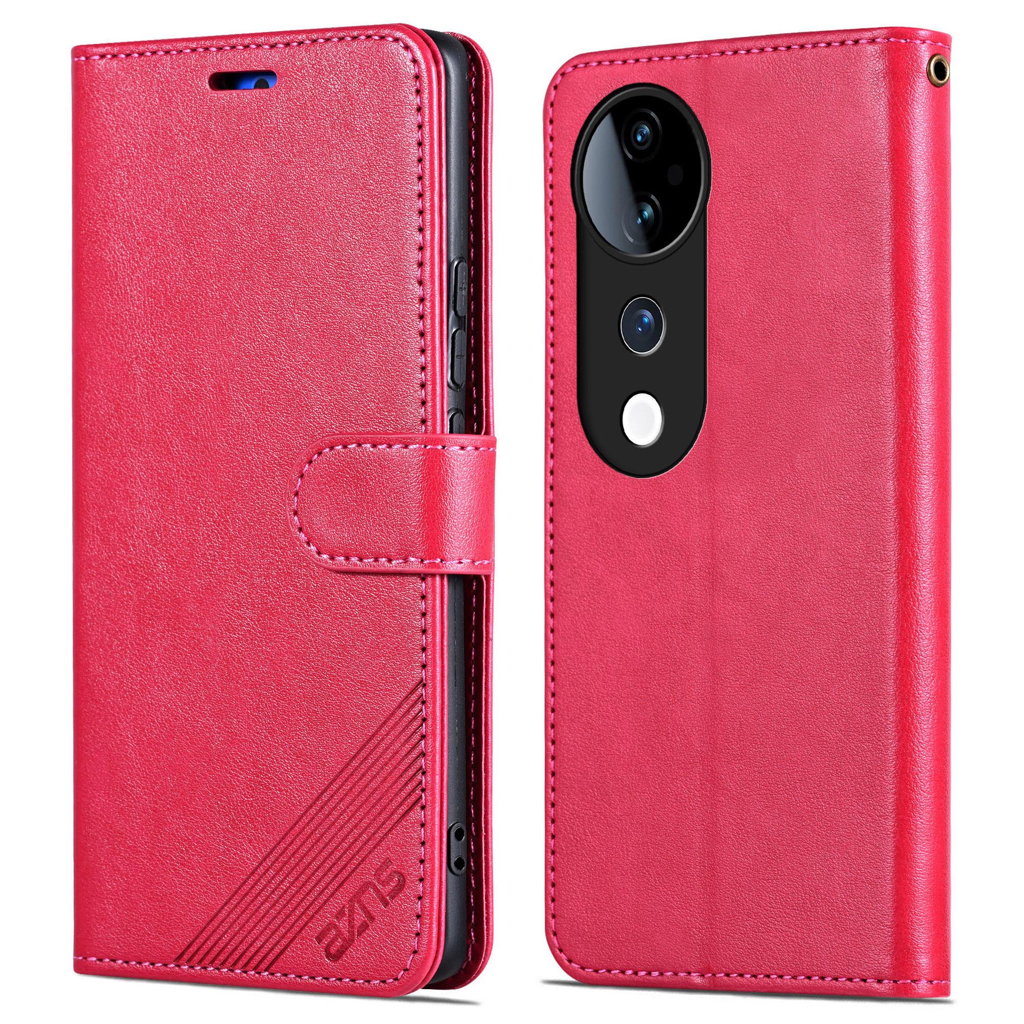 

For vivo S19 5G Case Wallet PU Leather Phone Cover Full Protection Red