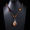 Stile Etnico Retrò Catena Lunga per Maglione Ciondolo in Pietra Bodhi con Diamante Collana con Perline di Legno Ciondolo in Cotone e Lino Tibetano Collana con Perline di Buddha