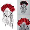 Delicate Rose HairBand Black Headdress Mysterious Rose Hairband with Black Headdress for Halloween Parties Costume